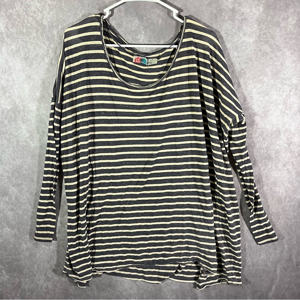 Free People Top Blouse Gray & White Striped FP Beach Knotted **See Description**